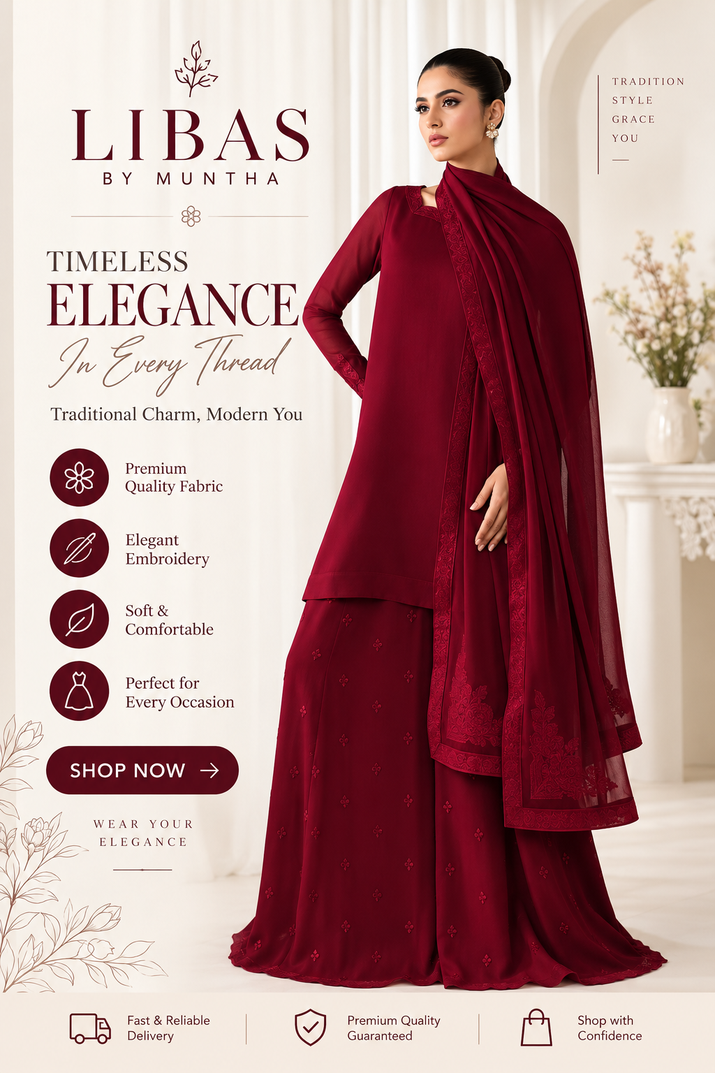 Maroon Royale Embroidered 3 Piece Ensemble