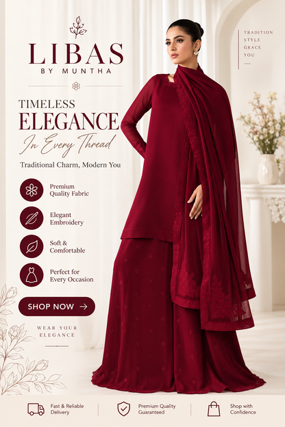 Maroon Royale Embroidered 3 Piece Ensemble