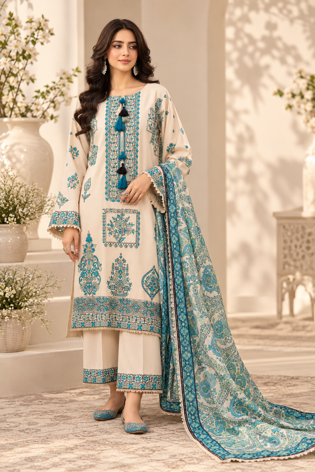 Teal Bloom Elegance 3 Piece Suit