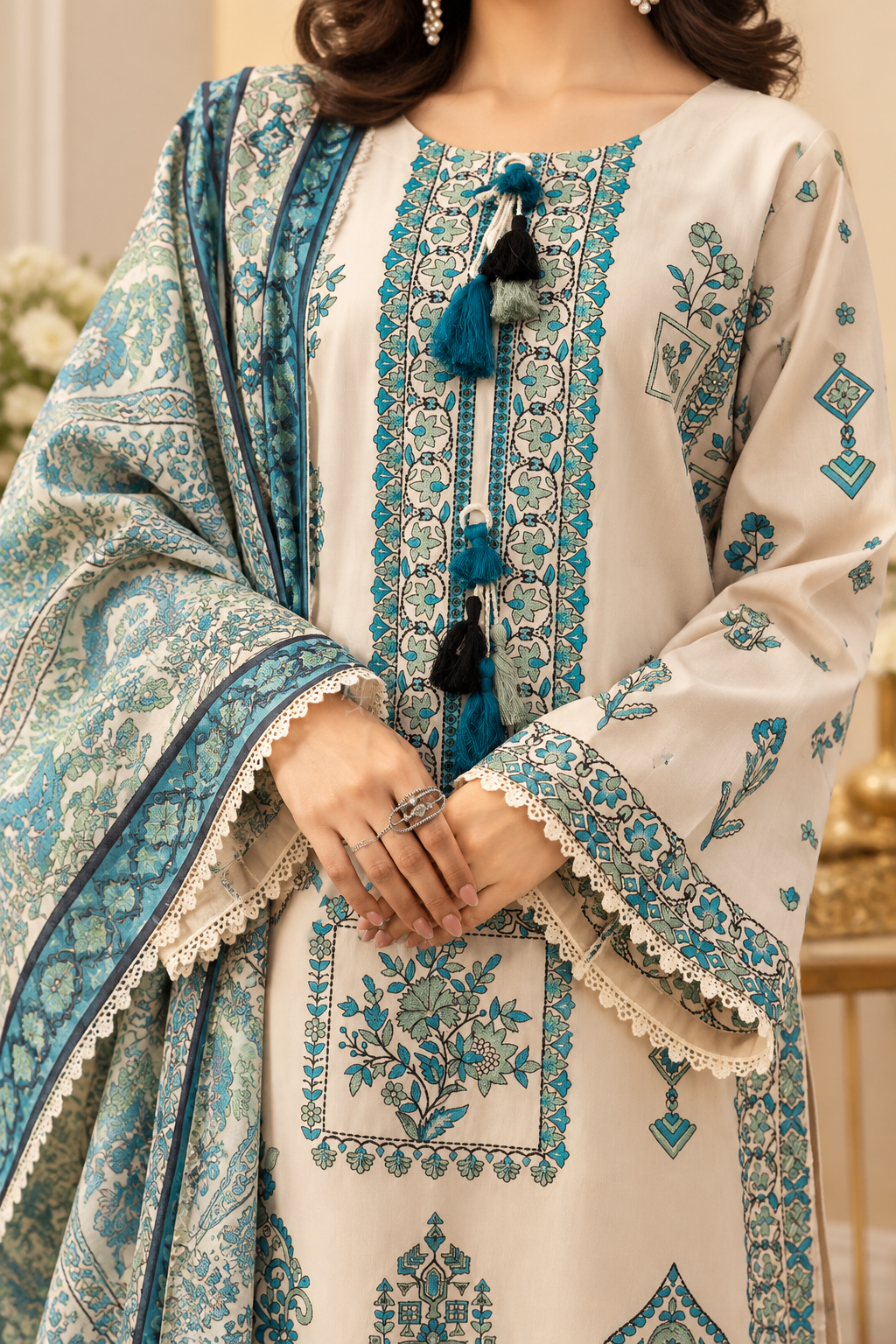 Teal Bloom Elegance 3 Piece Suit