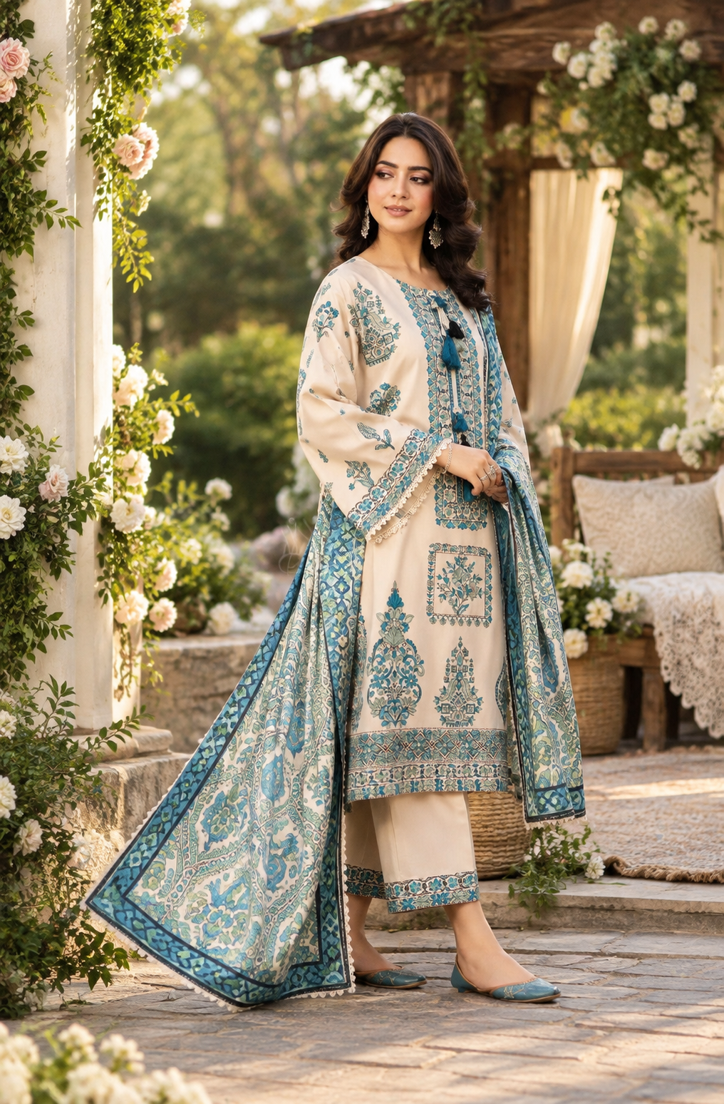 Teal Bloom Elegance 3 Piece Suit
