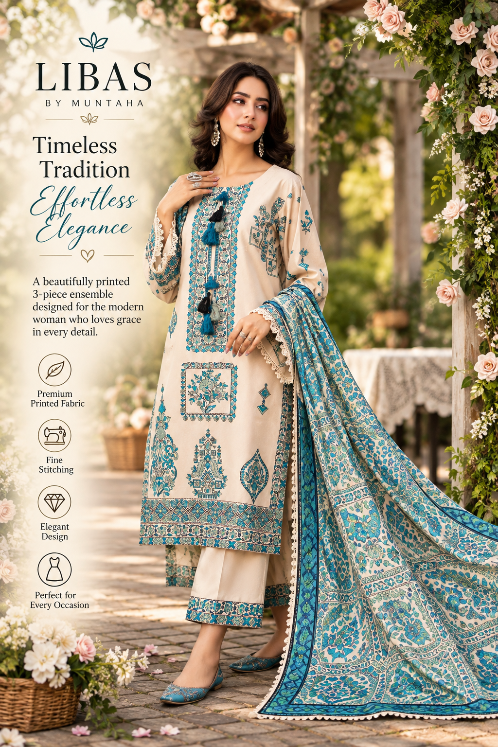 Teal Bloom Elegance 3 Piece Suit