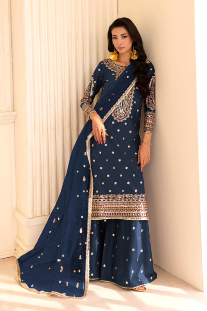 Muntaha Chiffon Gharara in Navy Blue 💙