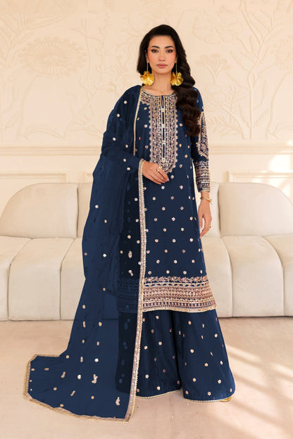 Muntaha Chiffon Gharara in Navy Blue 💙