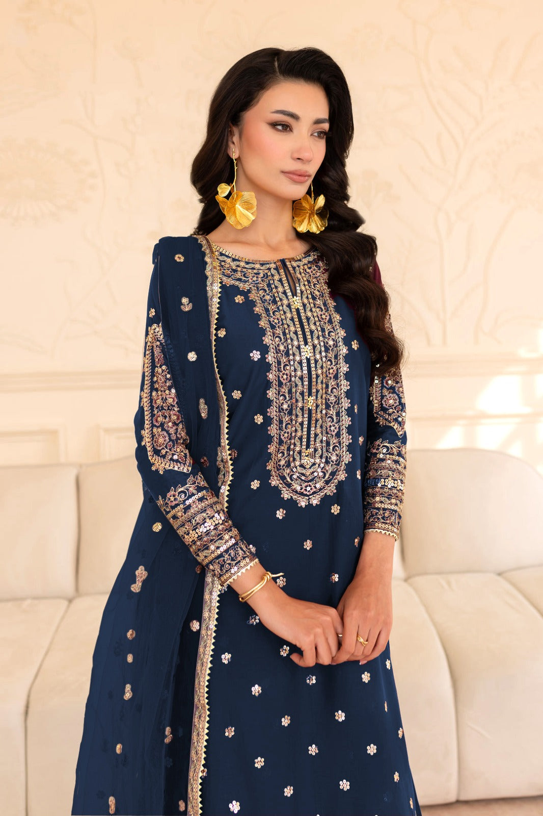Muntaha Chiffon Gharara in Navy Blue 💙
