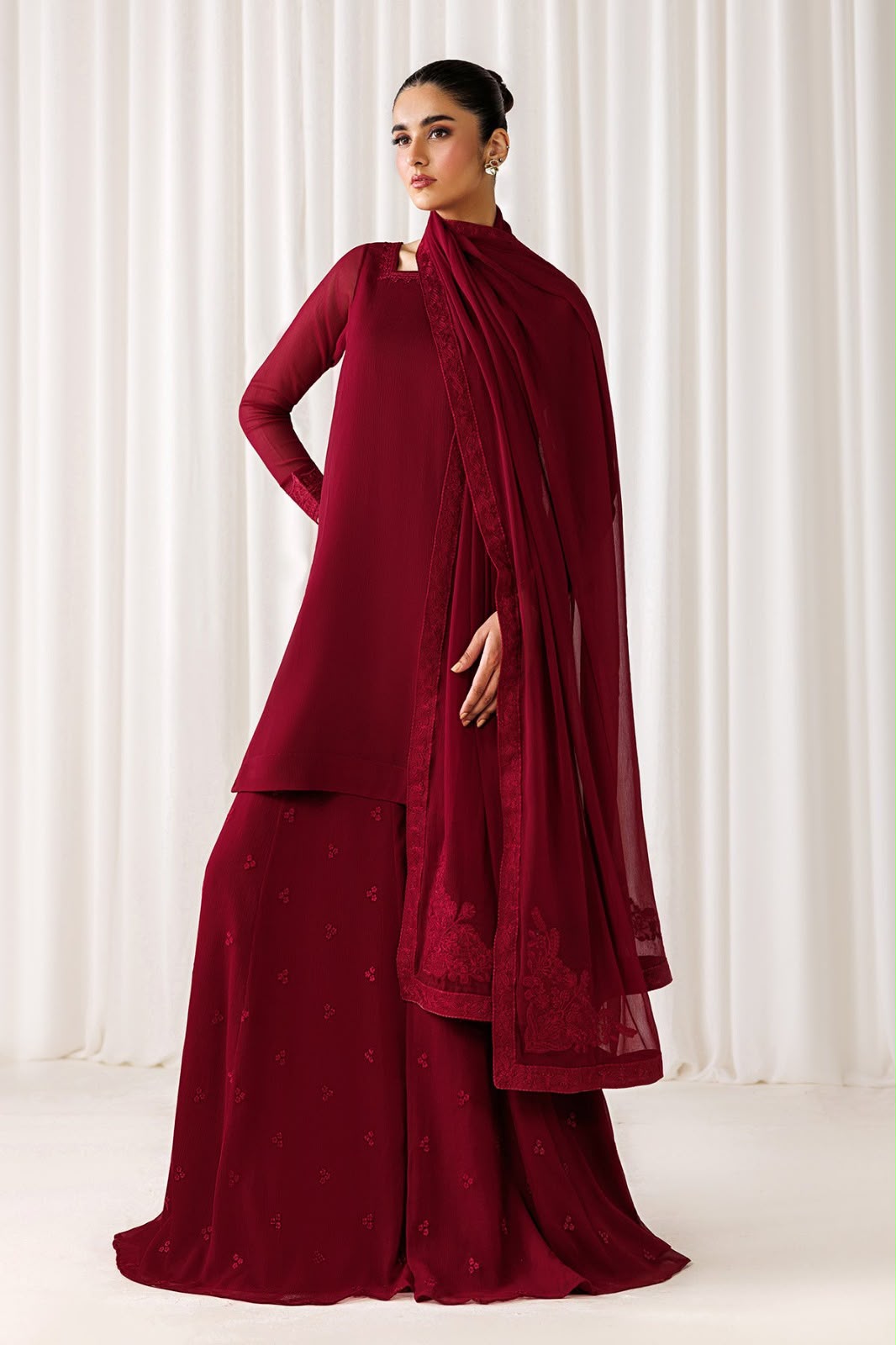 Maroon Royale Embroidered 3 Piece Ensemble