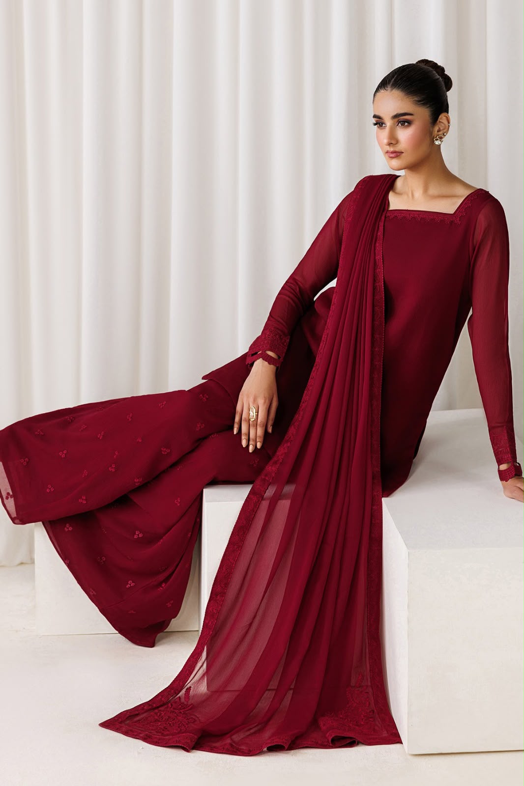 Maroon Royale Embroidered 3 Piece Ensemble