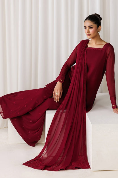 Maroon Royale Embroidered 3 Piece Ensemble